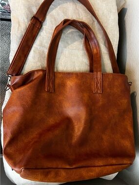 Simple Modern Classic Brown Leather Tote Bag with Shoulder Strap